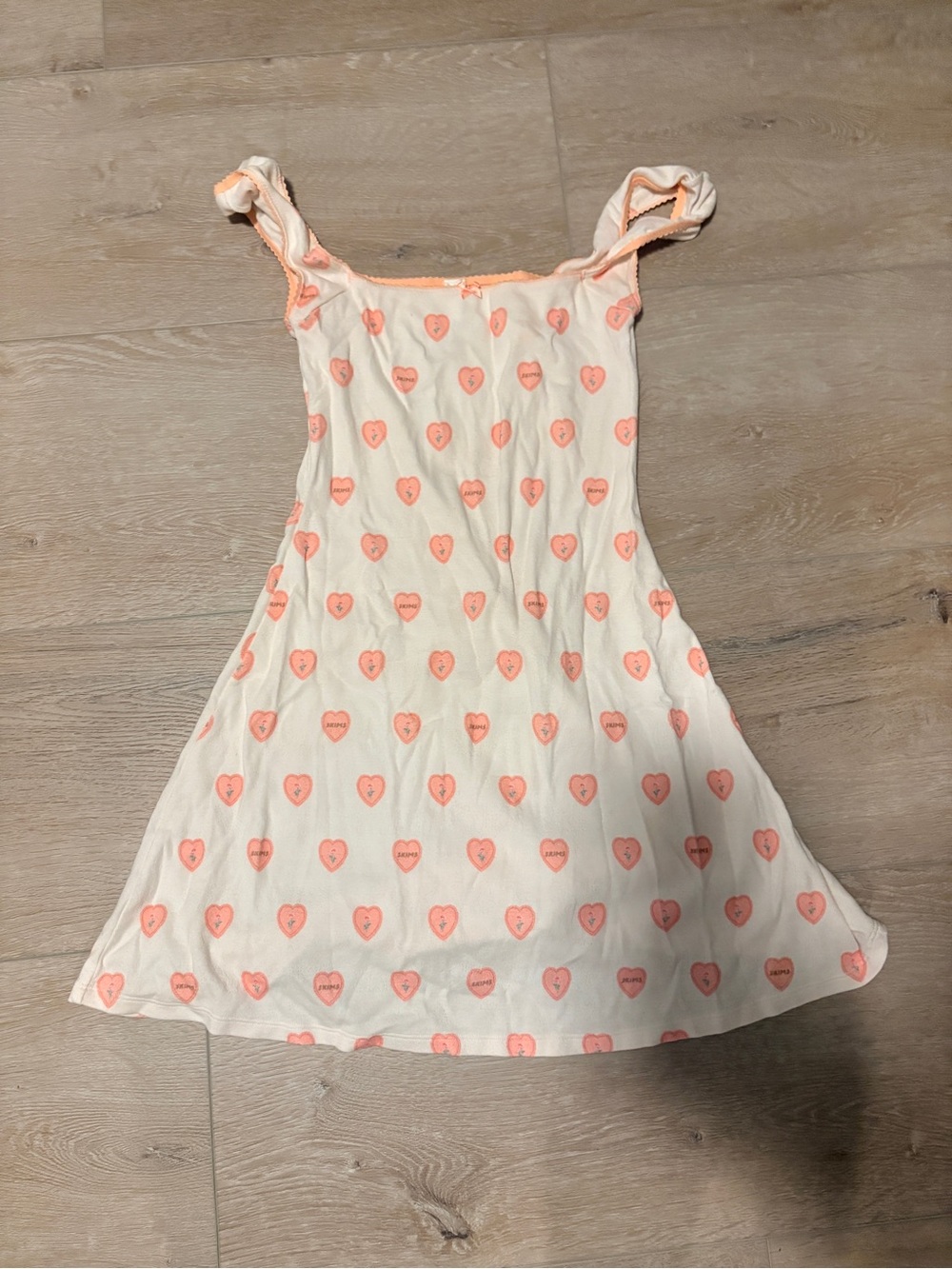 SKIMS Cream Chemise with Pink Heart Print